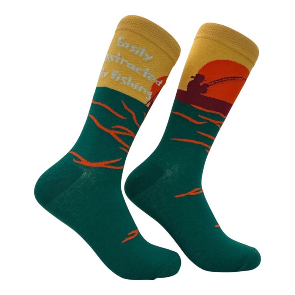 Easily Distracted By Fishing Socks Funny Sarcastic Fish Graphic Novelty Footwear